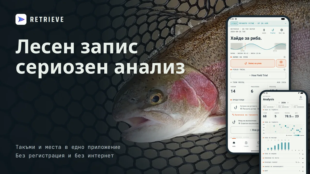 RETRIEVE Дневник за риболов: Дневник на улова и такъми. Безплатно, офлайн. Лесен запис. На какво кълве днес?
