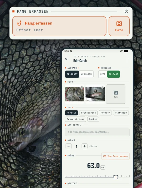Screenshot der Angel-App RETRIEVE: Einhändig erfasst im Handumdrehen