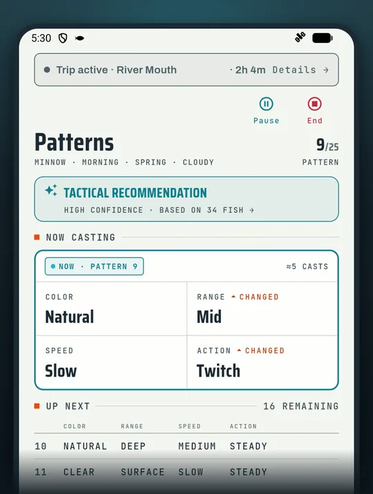 RETRIEVE fishing app screenshot: When they won't bite work down the list