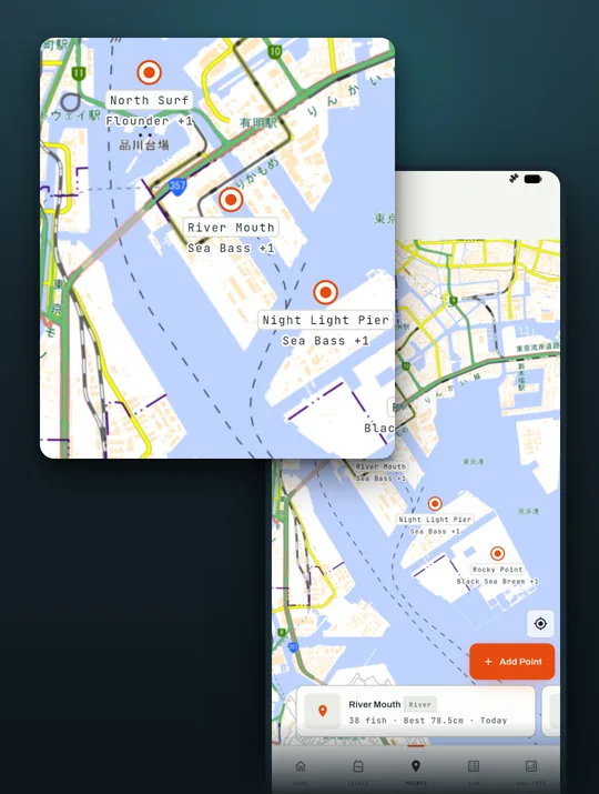 RETRIEVE fishing app screenshot: Pin your spot down to the jetty's corner