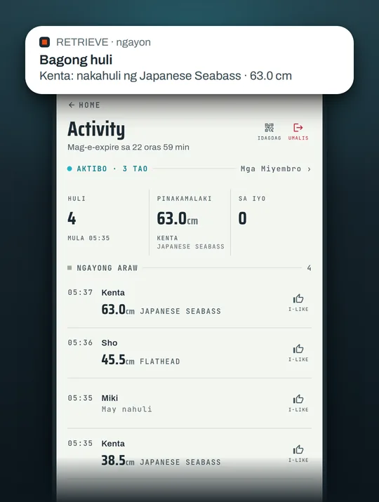 Screenshot ng fishing app na RETRIEVE: Kahit nasa laot konektado ang tropa