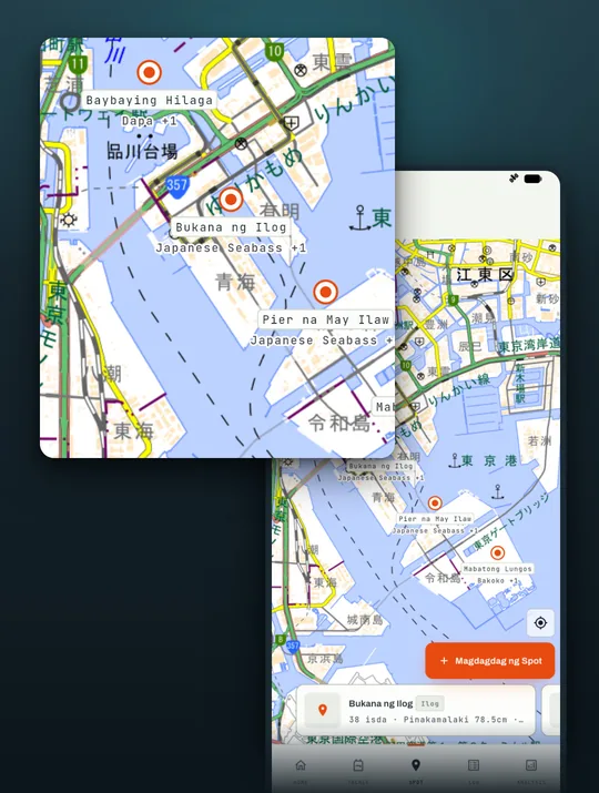 Screenshot ng fishing app na RETRIEVE: Kanto ng breakwater naka-pin sa mapa