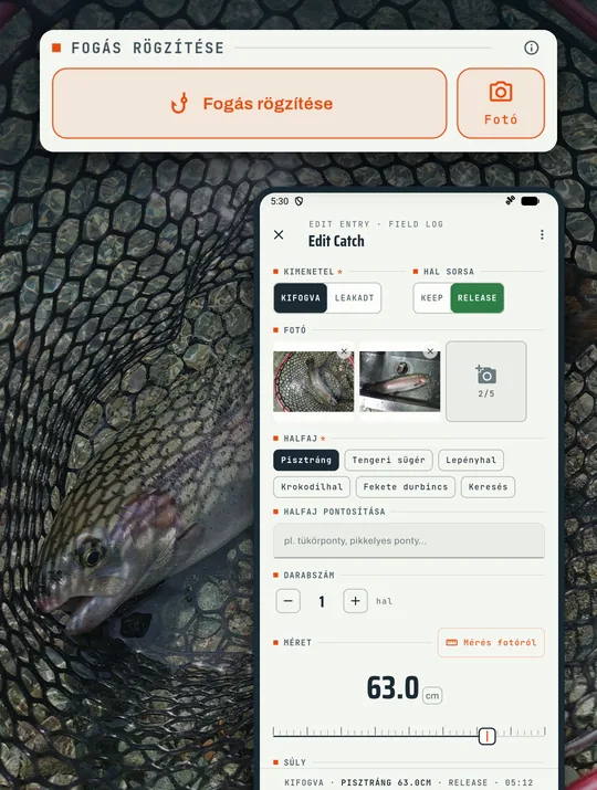 A RETRIEVE horgászapp képernyőképe: Fél kézzel rögzíted néhány koppintással