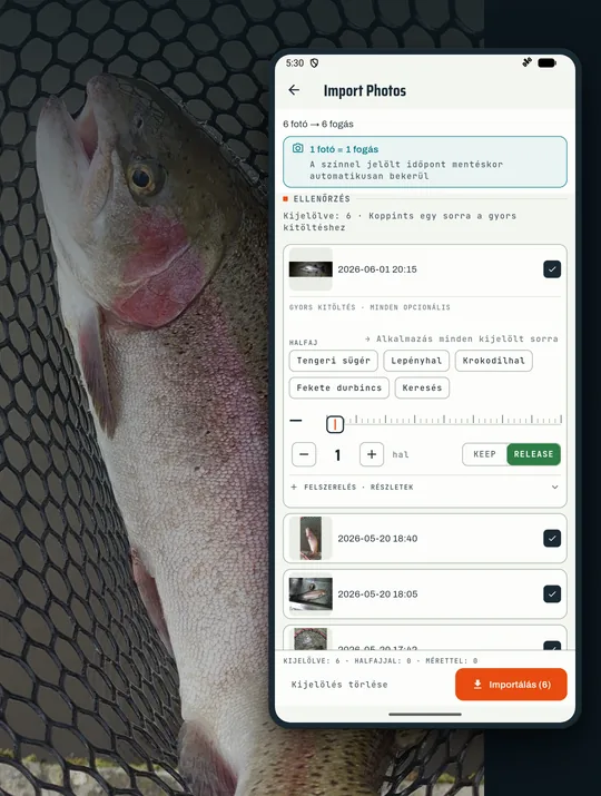A RETRIEVE horgászapp képernyőképe: Régi fogásfotók egyből a naplóban