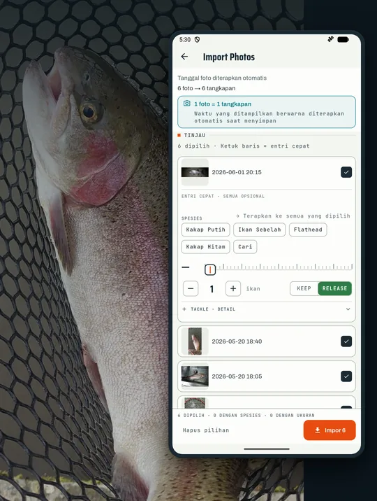 Layar app mancing RETRIEVE: Foto yang sudah ada jadi catatan tangkapan