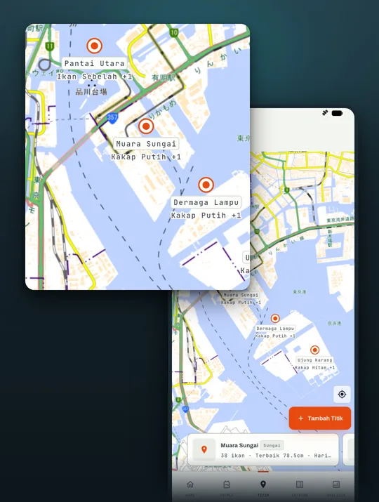 Layar app mancing RETRIEVE: Sudut dermaga pun simpan di peta