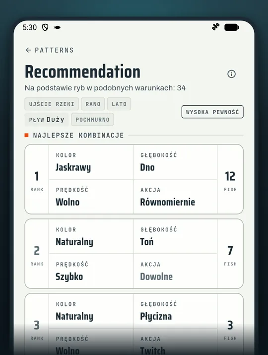Ekran aplikacji wędkarskiej RETRIEVE: Łów na sprawdzone zamiast na czuja