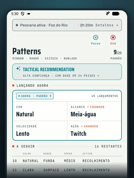 Tela do app de pesca RETRIEVE: Não está dando peixe? Teste nesta ordem