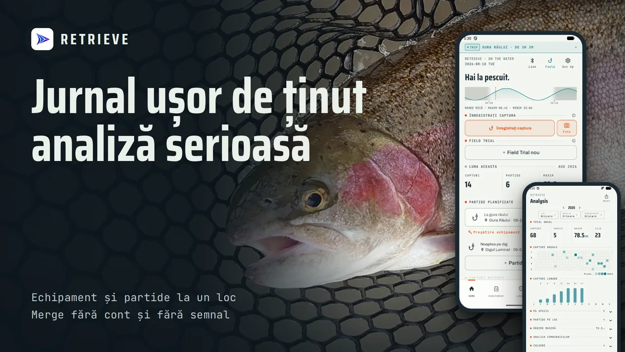 RETRIEVE – Jurnal de pescuit: Capturi, partide și echipament. Gratuit și offline. Aflați pe ce trage azi.