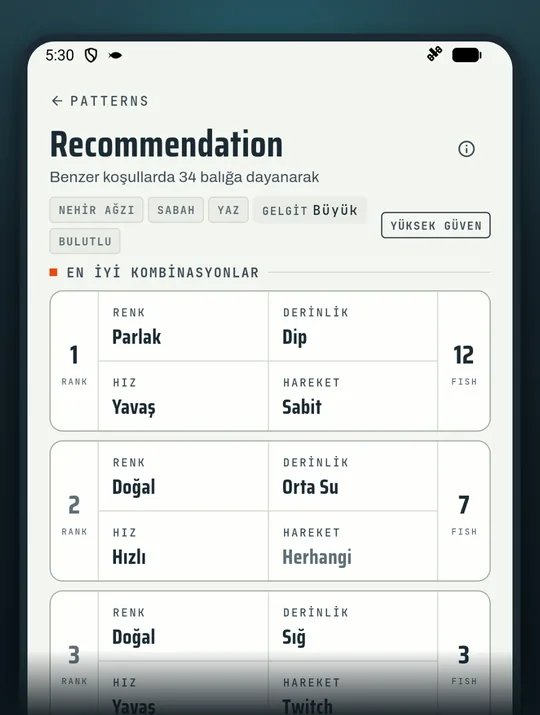 Balık avı uygulaması RETRIEVE ekranı: Tahminle değil kendi avlarınla seç