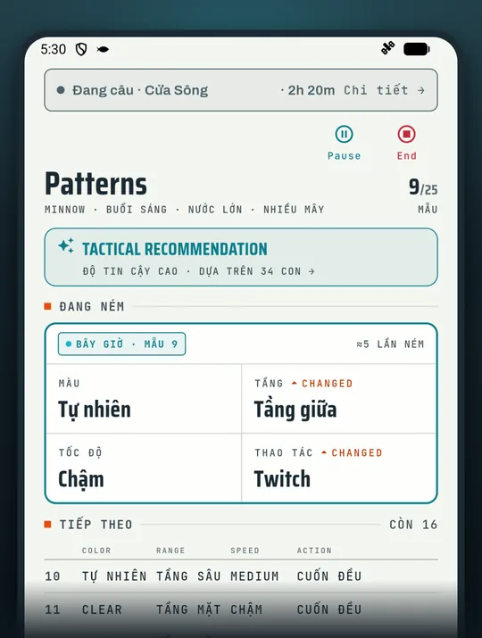 Màn hình app câu cá RETRIEVE: Cá không ăn? Thử theo thứ tự này