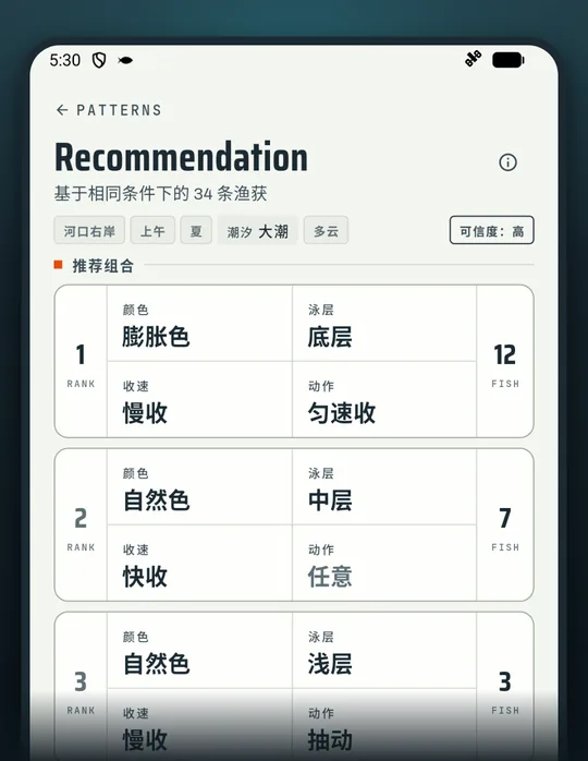 钓鱼应用 RETRIEVE 界面：不靠感觉 看自己的战绩选